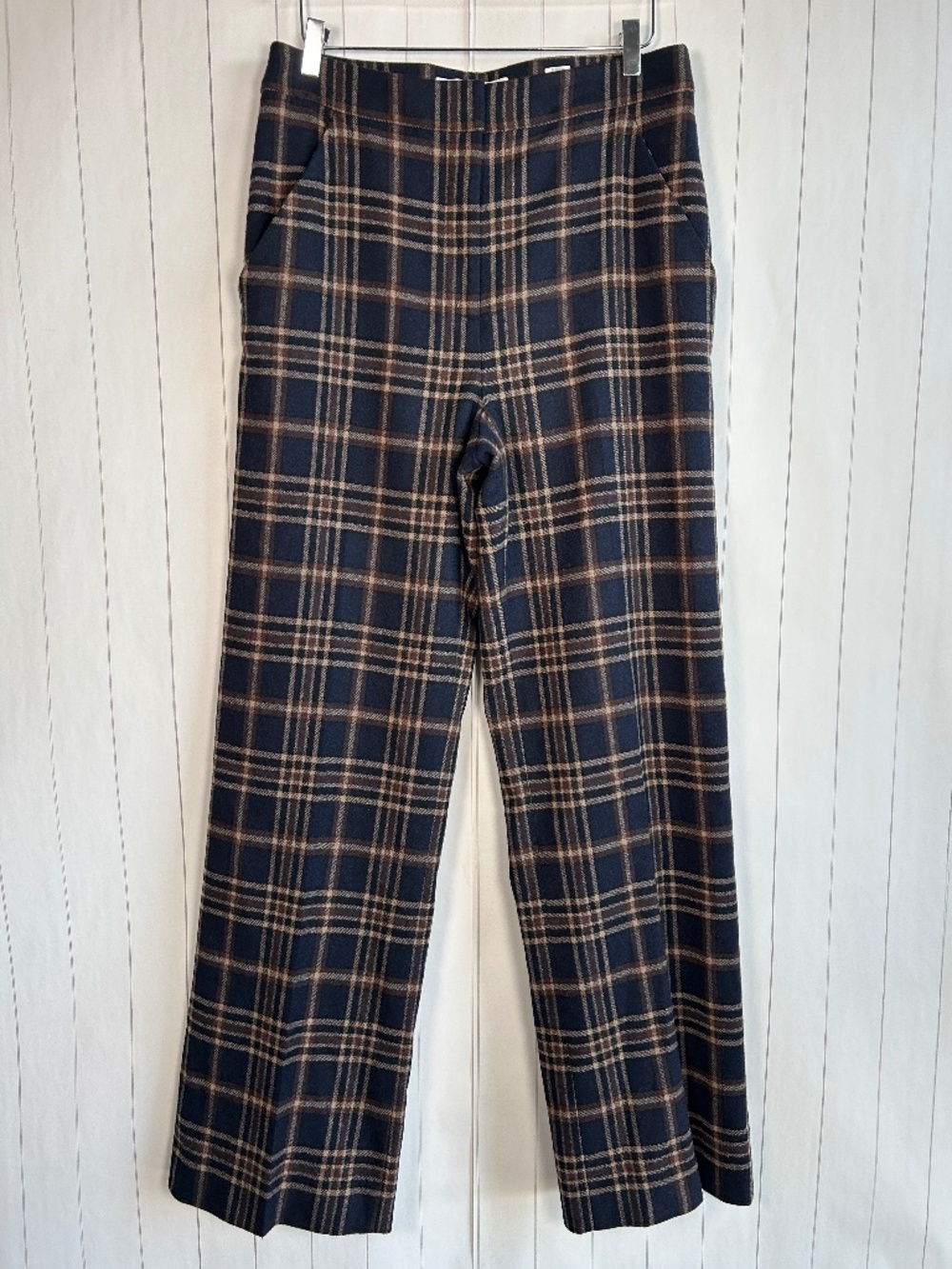 Veronica Beard size 14 Tuli trouser pant wool blend navy plaid full lenght